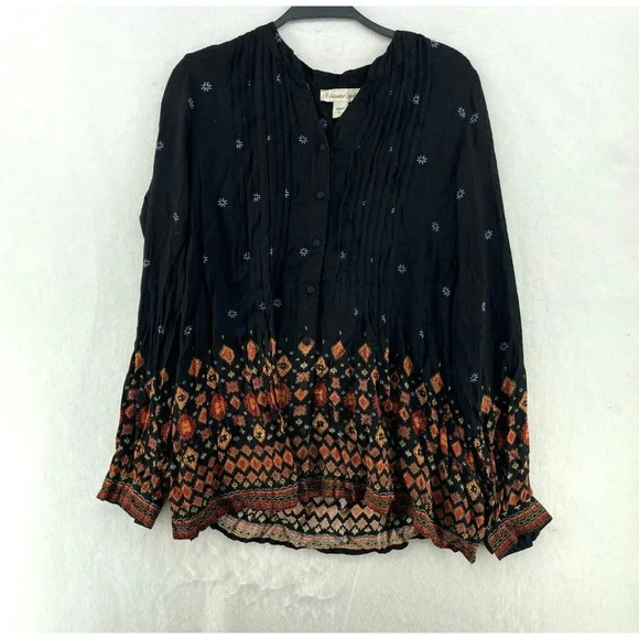 Coldwater Creek Tops - Vintage Coldwater Creek Blouse Women's Sz XS Black Southwestern Print Button Up